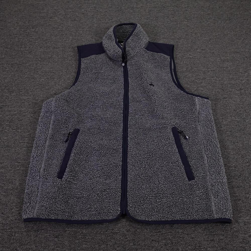Brooks Brothers Vest Mens Large Gray Sherpa Fleece Full Zip Lined Pockets